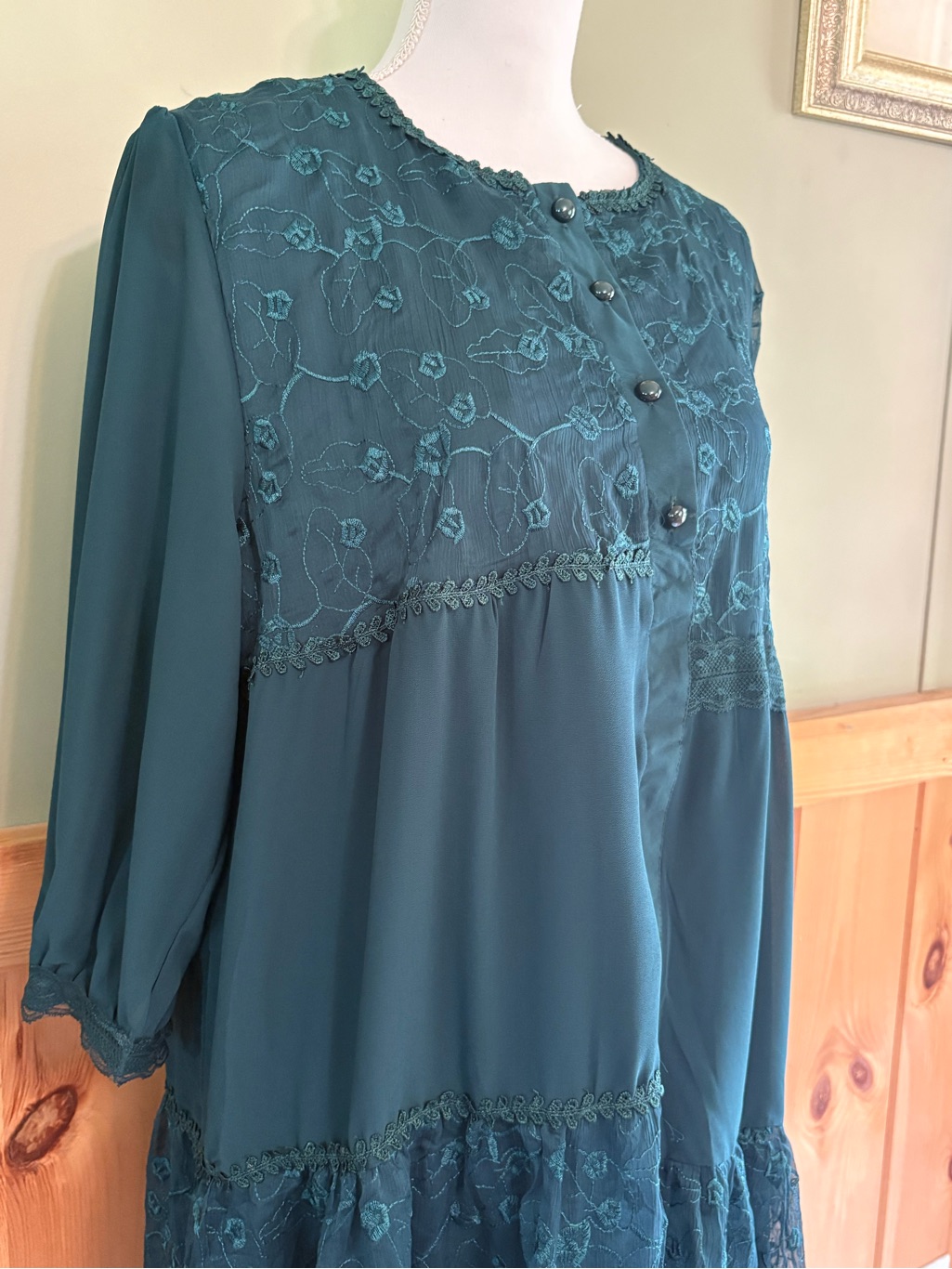 Soolinen Teal Embroidered Lace Tunic Dress Boho Lagenlook Nwt * — image 2 of 8